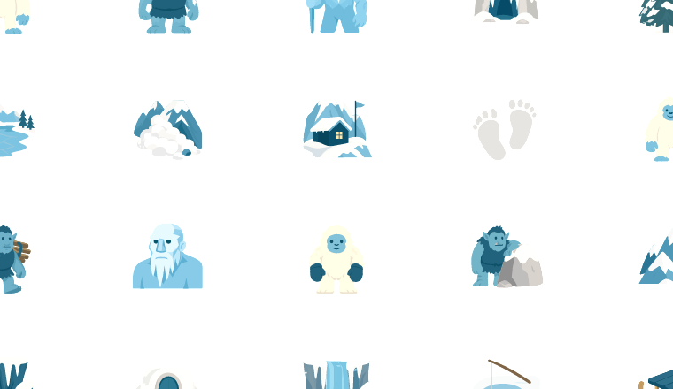 snowy folklore icons icons, including mythical beasts, dragon, yeti, troll / loading.io animated icon set