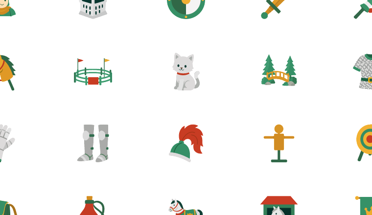 friendly knight icons, including knight, princess, castle, adventure / loading.io animated icon set