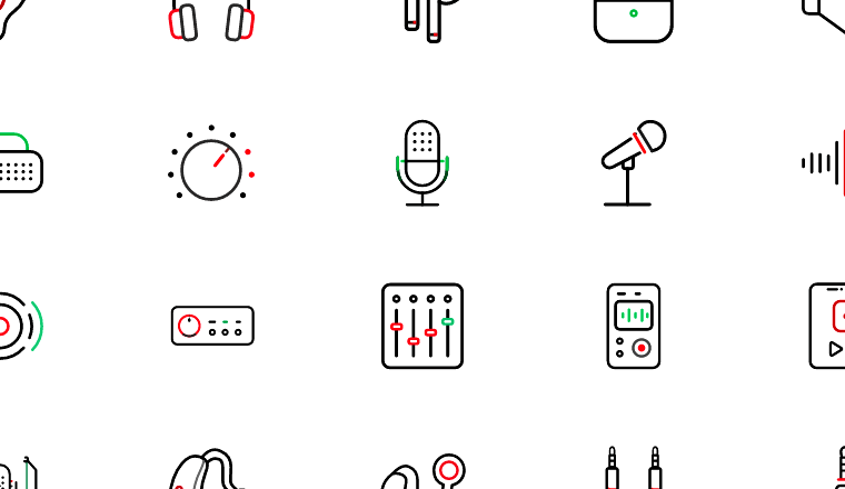 listening audio line icons, including listening, listen, audio, sound / loading.io animated icon set