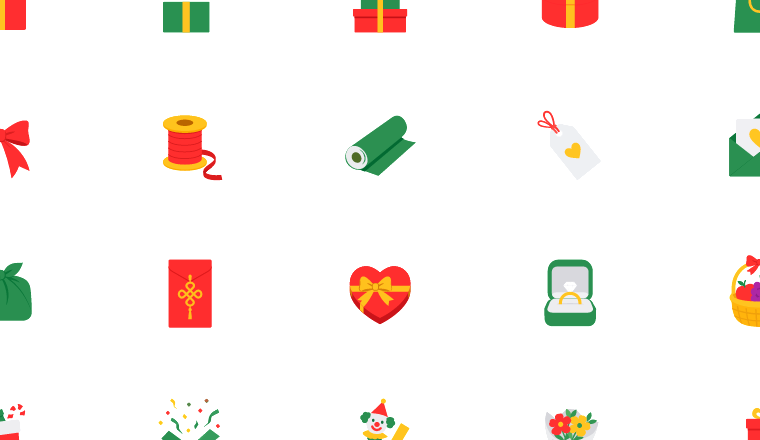 flat colorful gift icons icons, including gift, present, wrapping, packaging / loading.io animated icon set