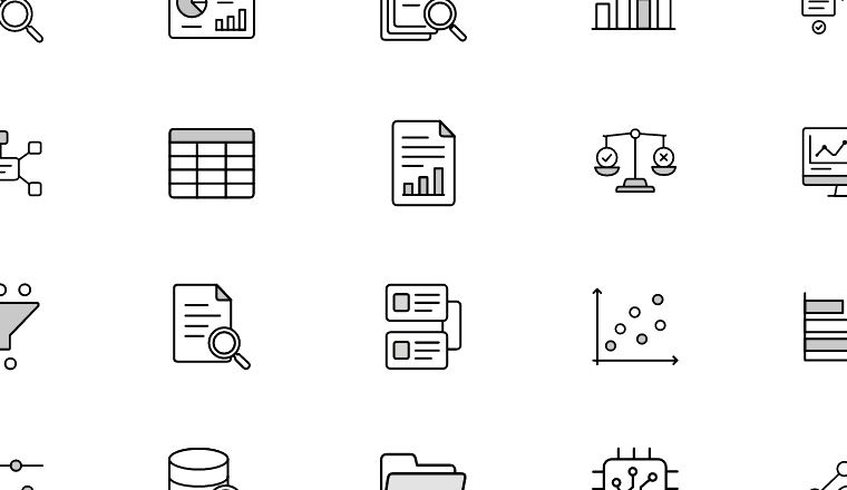monochrome ai research icons, including ai tool, gd ai tool, gedeon tool, ai research / loading.io animated icon set