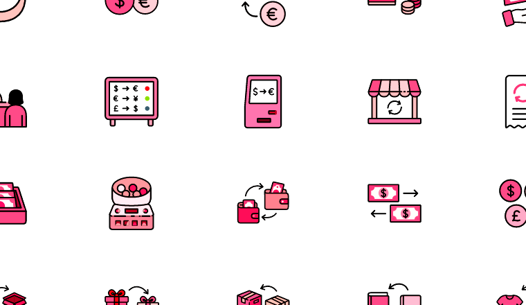 pink exchange icons icons, including exchange, currency exchange, swap, money / loading.io animated icon set