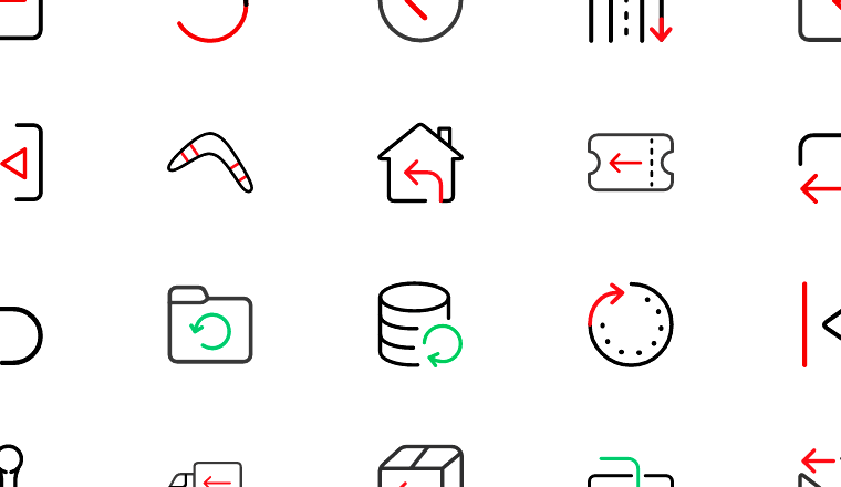 return and back arrows icons, including return, back, undo, navigation / loading.io animated icon set