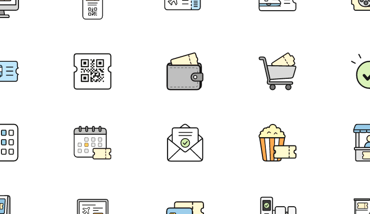 outlined booking ticket icons, including book ticket, ticket, booking, reservation / loading.io animated icon set