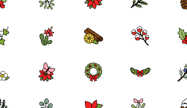 festive botanical line icons, including christmas, xmas, holiday, holly / loading.io animated icon set