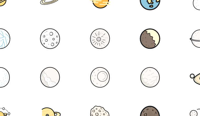 outlined saturn system icons, including saturn, planet, rings, moons / loading.io animated icon set