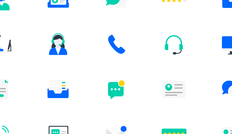 colorful customer icons, including customer service, support, help desk, chat / loading.io animated icon set