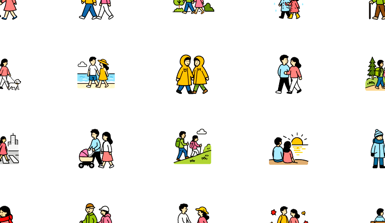 colorful walking couple icons, including walking couple, couple, walking, romance / loading.io animated icon set