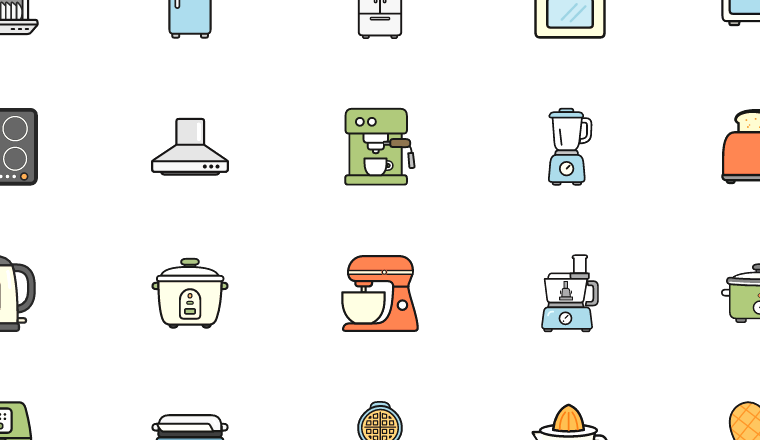 outlined kitchen icons, including dishwasher, fridge, kitchen appliance, appliance / loading.io animated icon set
