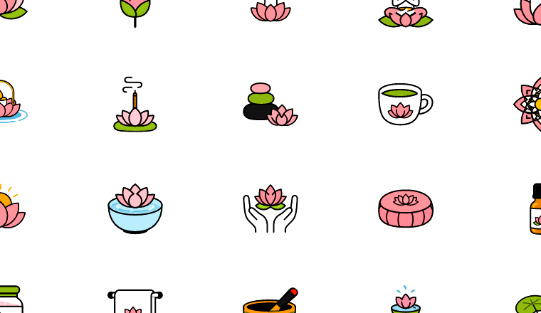 lotus wellness icons icons, including lotus, wellness, yoga, meditation / loading.io animated icon set