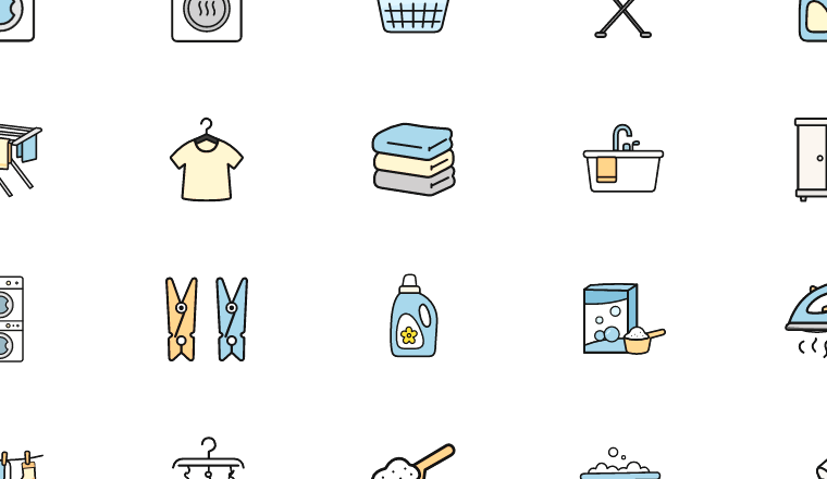 soft laundry room icons icons, including laundry room, washing machine, wardrobe, room / loading.io animated icon set