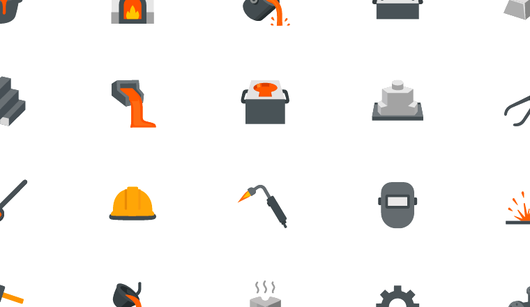 flat foundry casting icons, including foundry, metalworking, smelting, casting / loading.io animated icon set