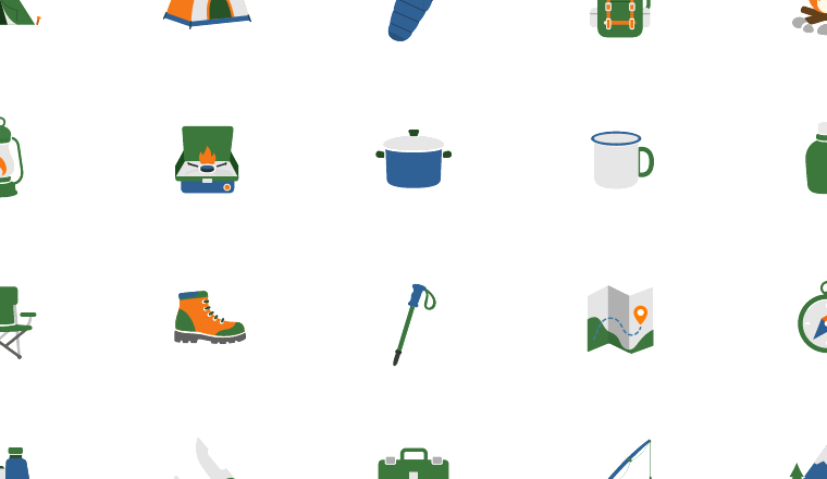 flat outdoor camping icons, including camping, outdoors, hiking, adventure / loading.io animated icon set