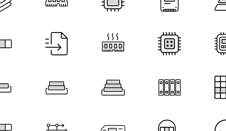 outlined cache memory icons, including cache, cached data, 缓存中, memory / loading.io animated icon set