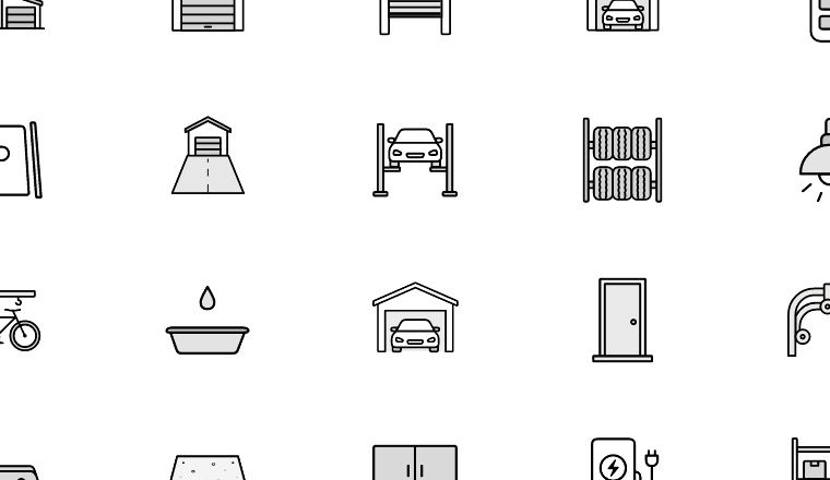 garage parking line icons icons, including garage, parking, car, garage door / loading.io animated icon set