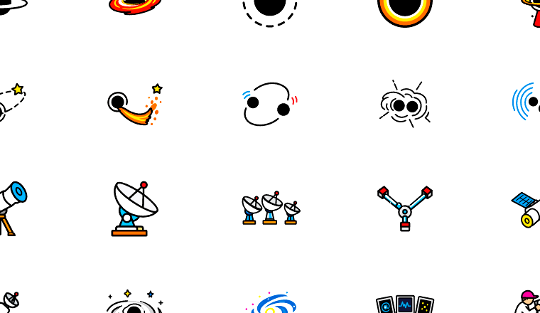 colorful black hole icons, including black hole, black and white, astronomy, space / loading.io animated icon set