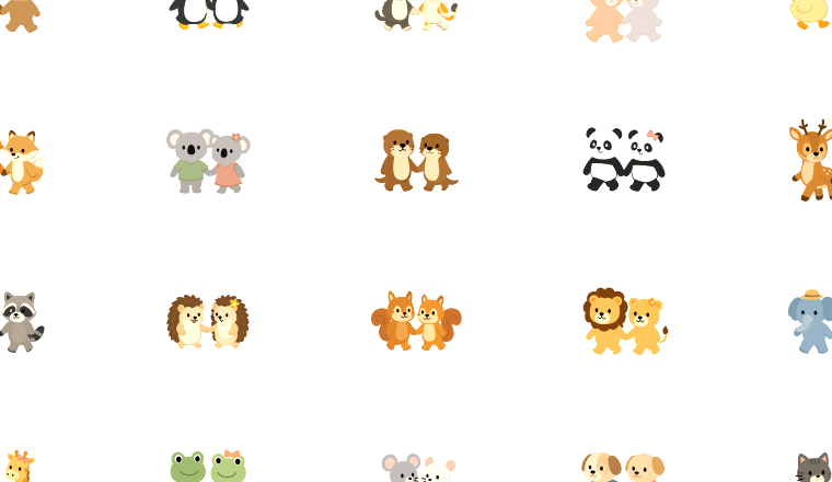 cute walking animal icons, including walking couple, couple, animals, cute / loading.io animated icon set