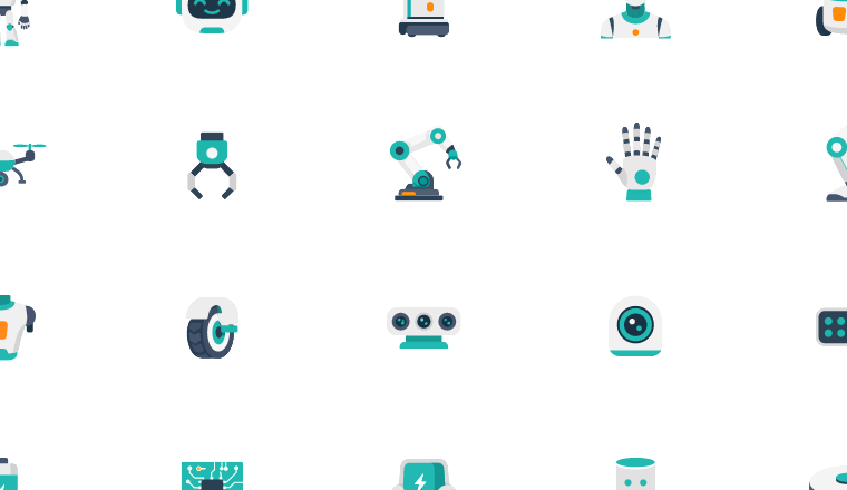 friendly teal robot icons icons, including robot, robotics, android, drone / loading.io animated icon set
