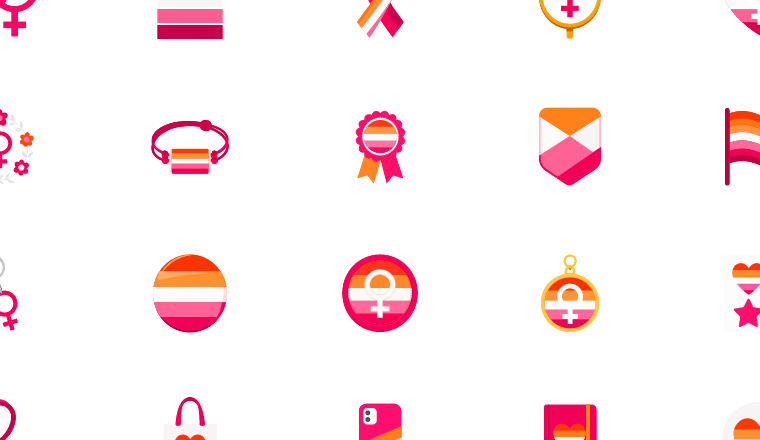 lesbian pride symbols icons, including lesbian, pride, venus symbol, rainbow-free / loading.io animated icon set