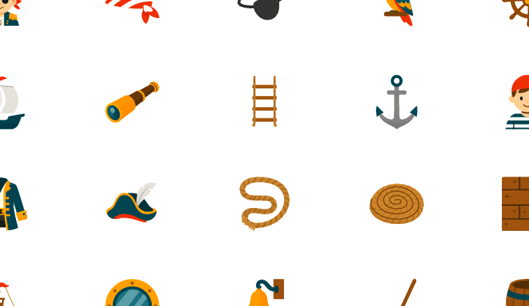friendly pirate ship icons, including pirate, treasure, nautical, sailors / loading.io animated icon set
