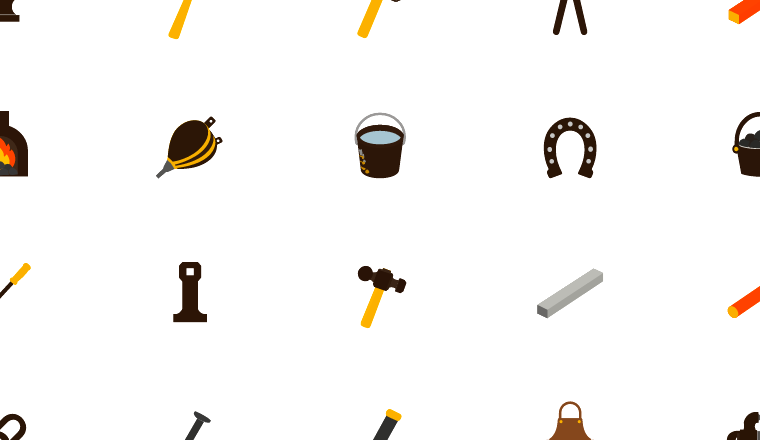 flat blacksmith forge icons, including blacksmith, forge, smithing, metalwork / loading.io animated icon set
