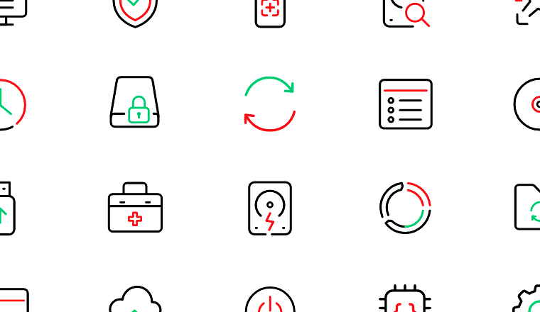 startup recovery outline icons, including os boot, recovery, startup, system repair / loading.io animated icon set
