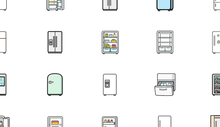 outlined refrigerator icons, including fridge, refrigerator, freezer, kitchen appliance / loading.io animated icon set