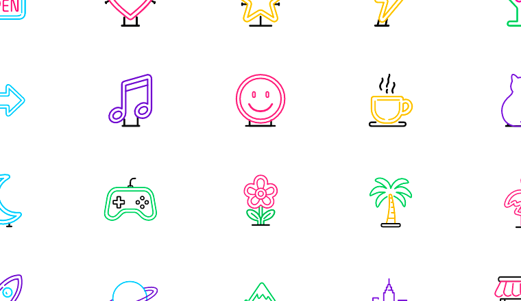 colorful neon tube icons icons, including neon, neon sign, glow, tube light / loading.io animated icon set