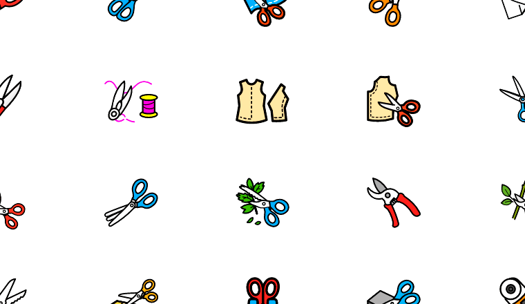 colorful outlined icons, including scissors, cutting, crafts, sewing / loading.io animated icon set