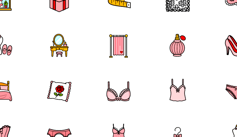 pink boudoir boutique icons, including sex, sexy, lingerie, boudoir / loading.io animated icon set