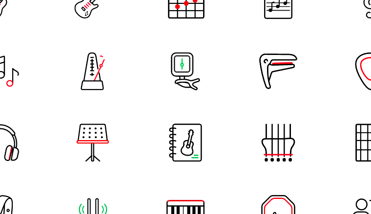 guitar music learning icons, including music, chords, chord, guitar / loading.io animated icon set