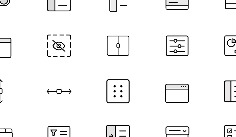 outlined interface panel icons, including panel toggle, toggle switch, interface, controls / loading.io animated icon set