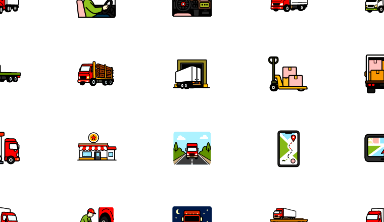 colorful truck life icons icons, including truck, transport, road, cargo / loading.io animated icon set