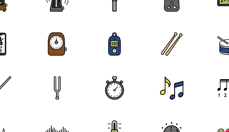 classic tempo rhythm icons, including metronome, tempo, rhythm, beat / loading.io animated icon set
