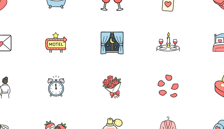 romantic night icons icons, including sex, sexy, romance, date night / loading.io animated icon set