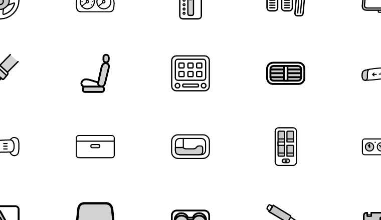 outlined car cabin icons, including cars, automotive, interior, cabin / loading.io animated icon set