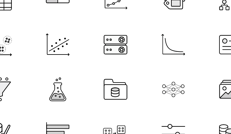 machine learning outline icons, including machine learning, ml, ai, data / loading.io animated icon set