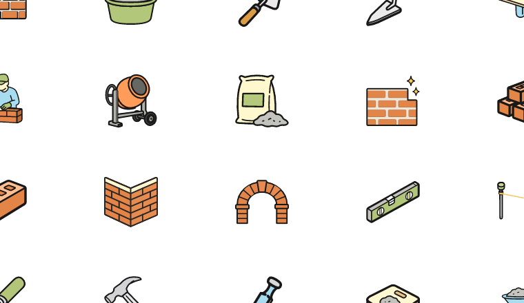 masonry mortar tools icons, including mortar, masonry, bricklaying, brickwork / loading.io animated icon set