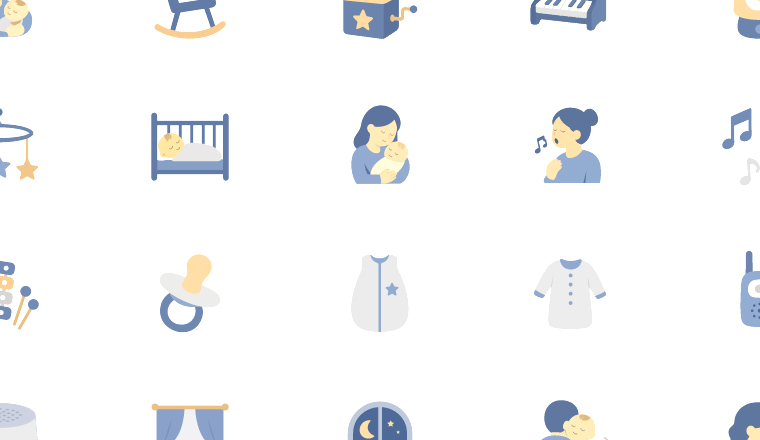 soft bedtime nursery icons, including bedtime, lullaby, teddy, nursery / loading.io animated icon set