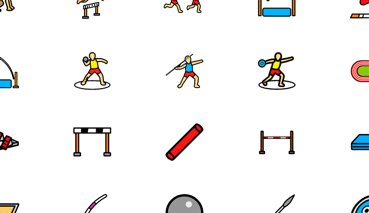 colorful track and field icons, including sports, athletics, track, field / loading.io animated icon set