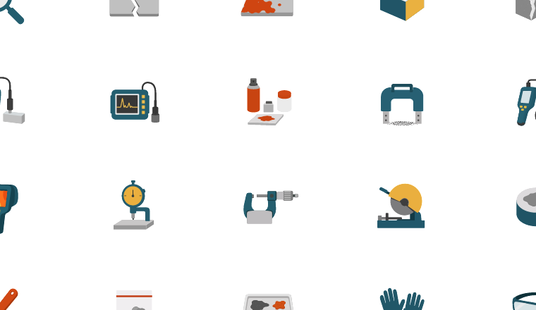 flat failure analysis icons, including failure, inspection, engineering, materials / loading.io animated icon set