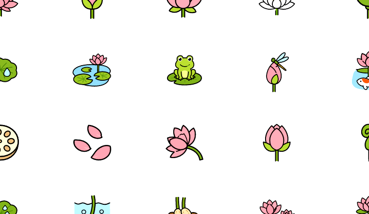playful lotus pond icons icons, including lotus, pond, flower, water / loading.io animated icon set