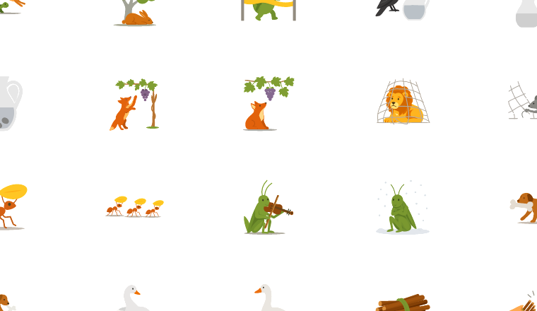 classic fable storybook icons, including fairytale, storybook, fable, animals / loading.io animated icon set