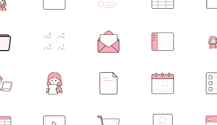 pink empty state line icons, including no data, empty page, empty state, blank / loading.io animated icon set