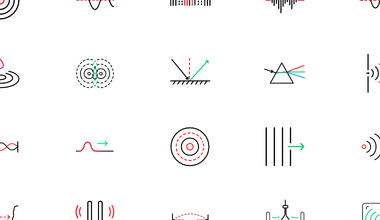 wave phenomena line icons icons, including waves, physics, ripple, sound / loading.io animated icon set