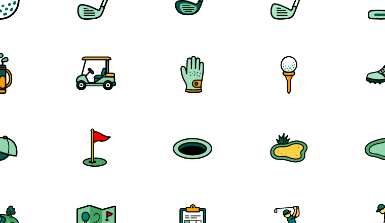 teal golf course icons icons, including golf ball, golf, equipment, course / loading.io animated icon set