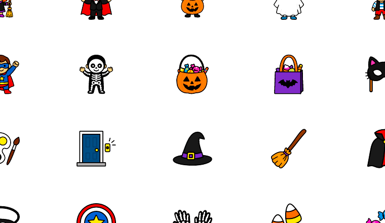 playful halloween icons, including halloween, halloween costume, trick or treat, kids / loading.io animated icon set