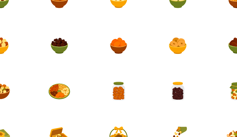 flat dry fruit bowls icons, including dry fruits, nuts, snacks, bowls / loading.io animated icon set