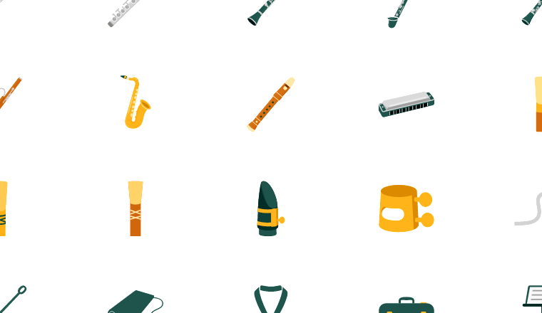 flat woodwind instrument icons, including woodwind, marimba, conga, instruments / loading.io animated icon set
