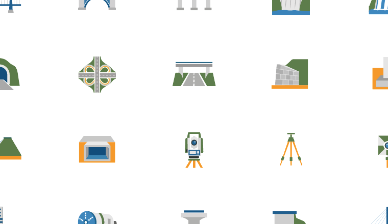 flat civil engineering icons, including engineering, civil, structures, construction / loading.io animated icon set